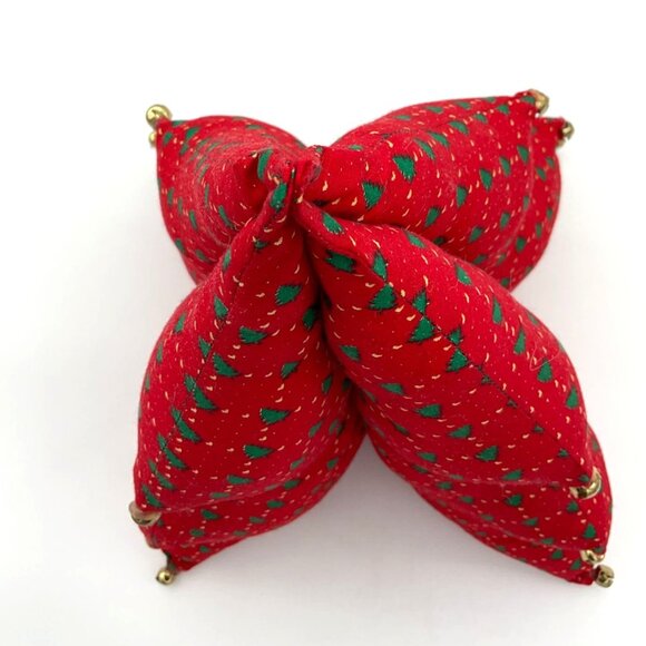 LG 3D Stuffed Holiday Christmas Fabric VTG Tree Centerpiece Jingle Bells Decor - Picture 3 of 4